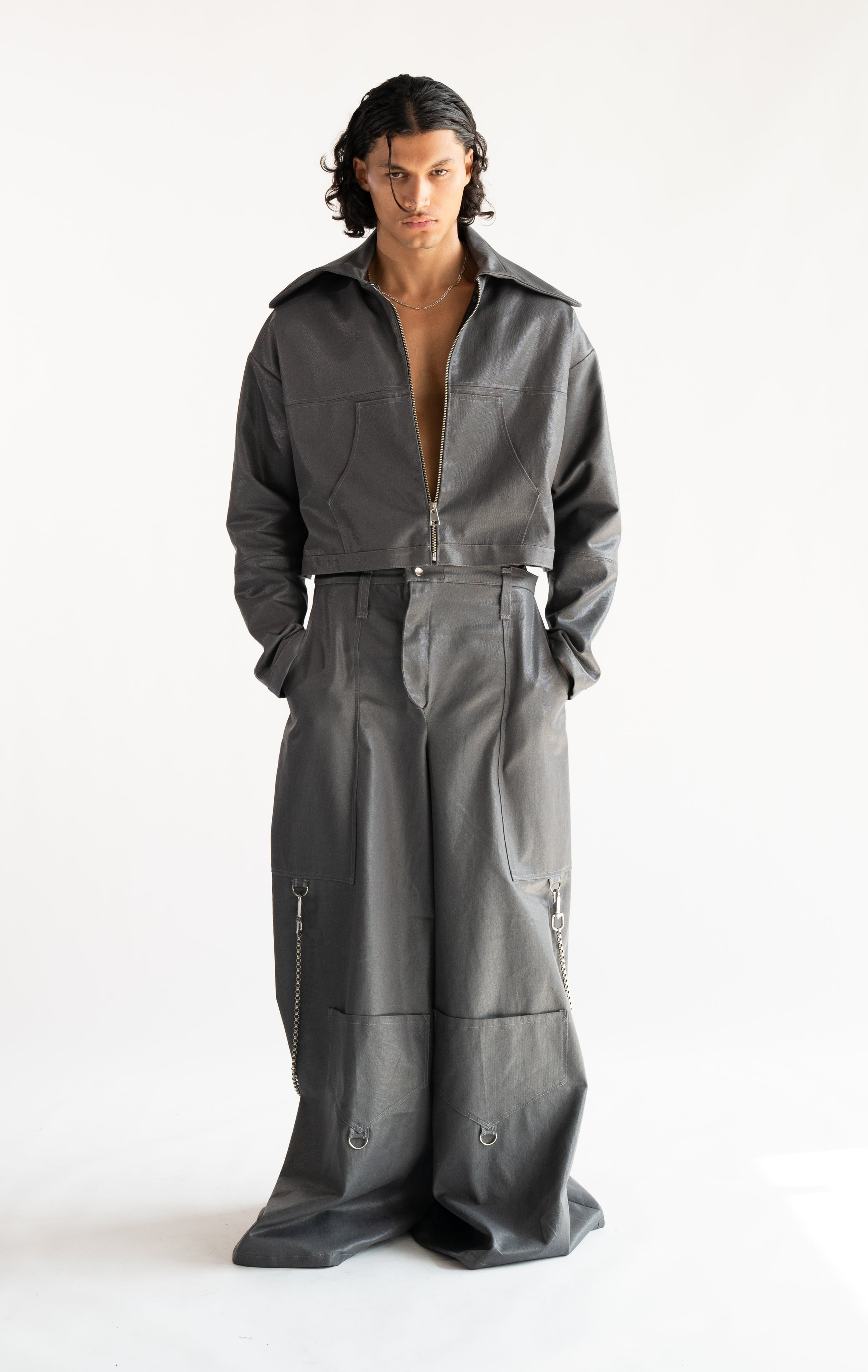 Gray Shell Shock Cropped Car Jacket