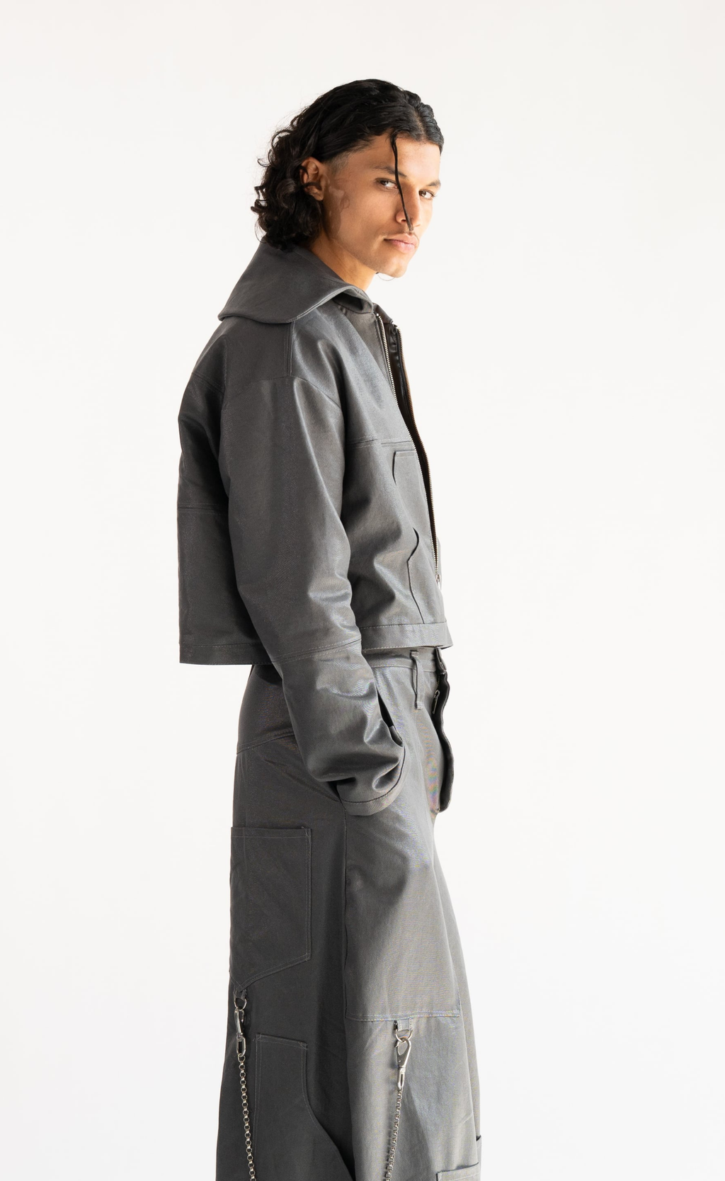 Gray Shell Shock Cropped Car Jacket