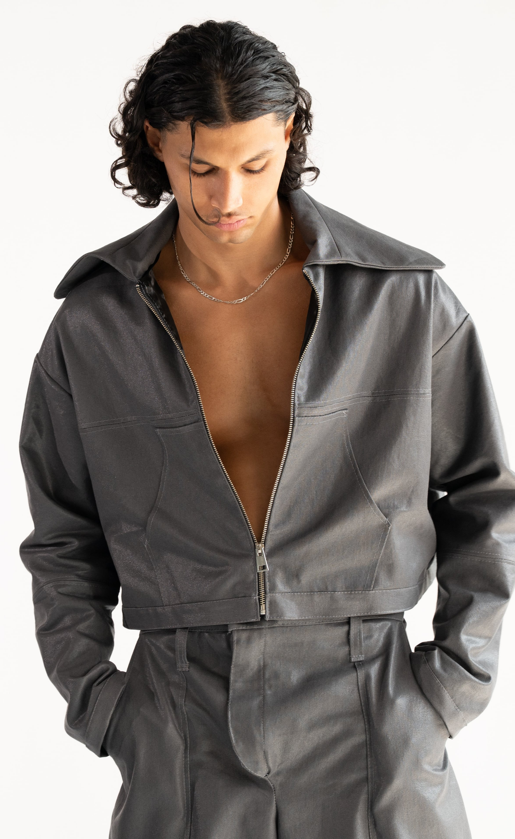 Gray Shell Shock Cropped Car Jacket