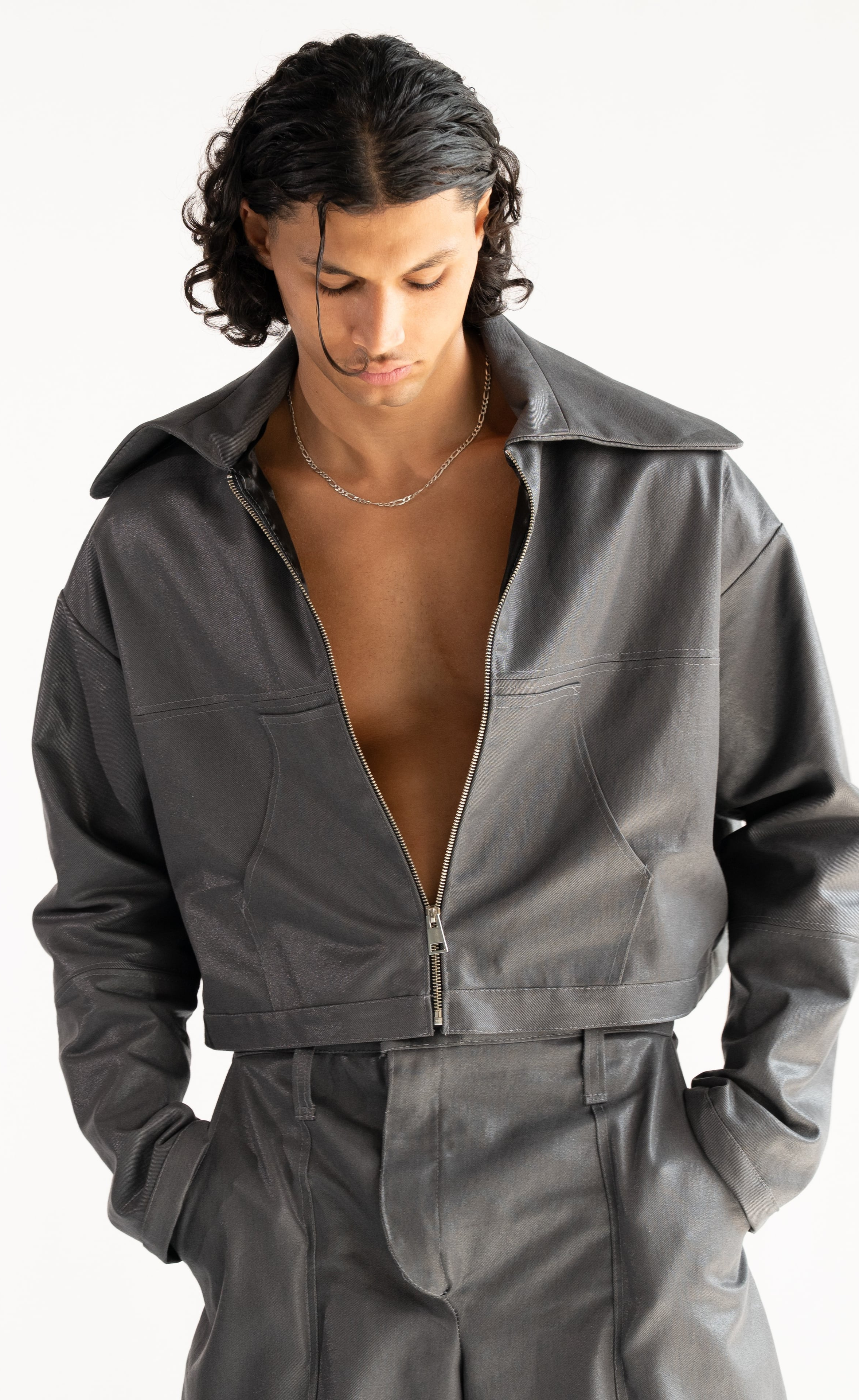 Gray Shell Shock Cropped Car Jacket