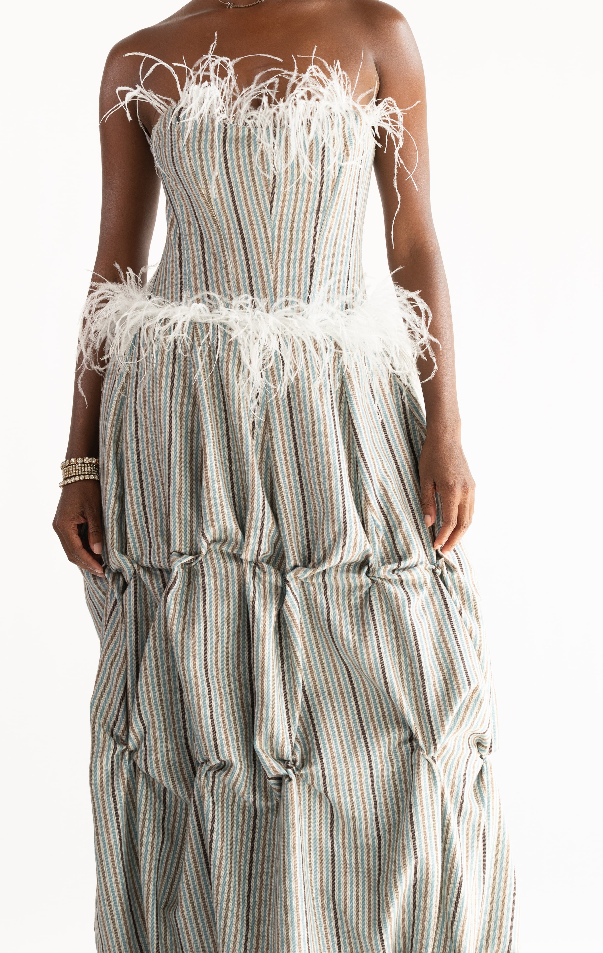 Striped Cashmere Feathered Gown