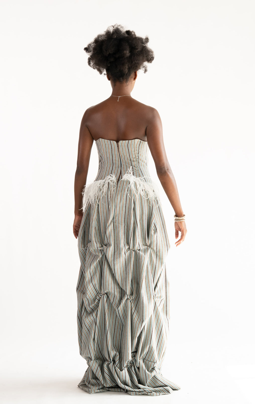 Striped Cashmere Feathered Gown