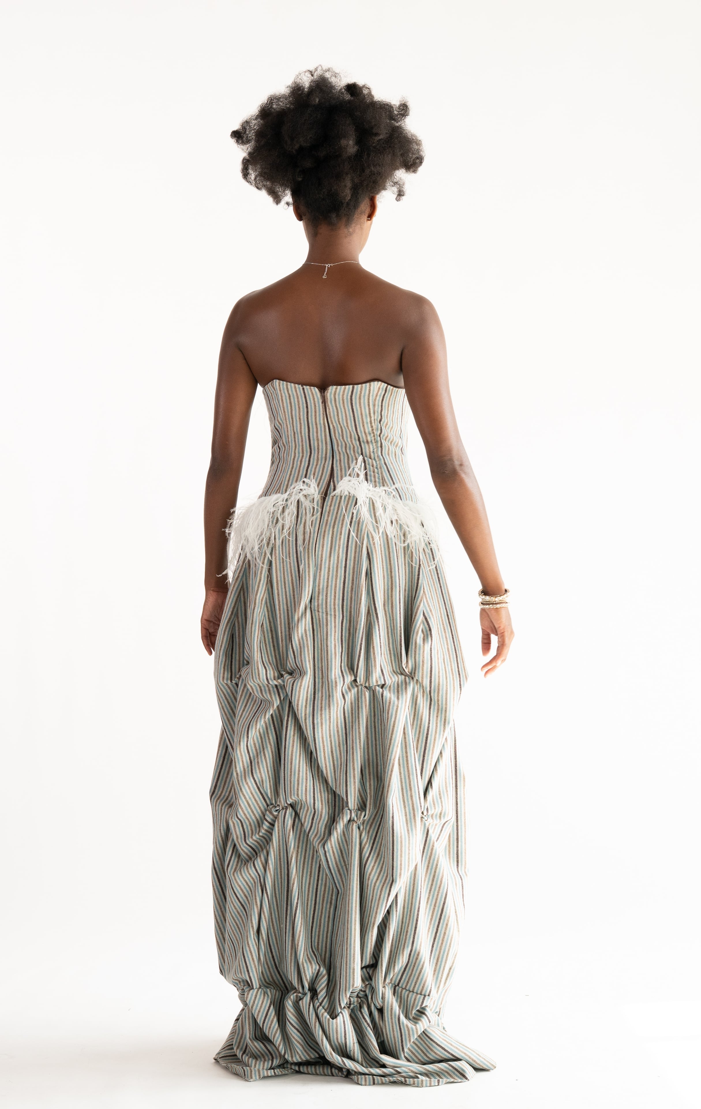 Striped Cashmere Feathered Gown
