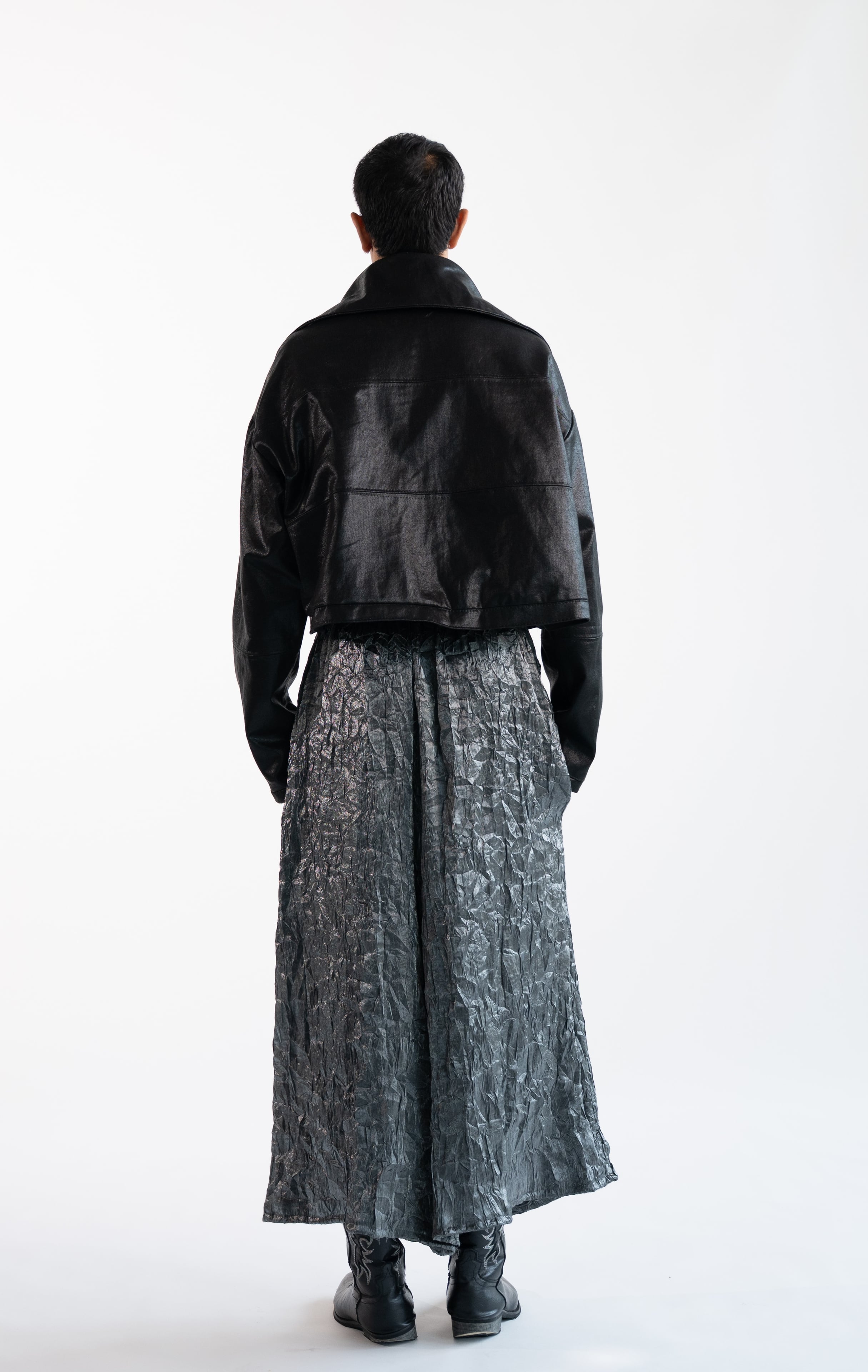 Crinkled Drop-Crotch Trousers