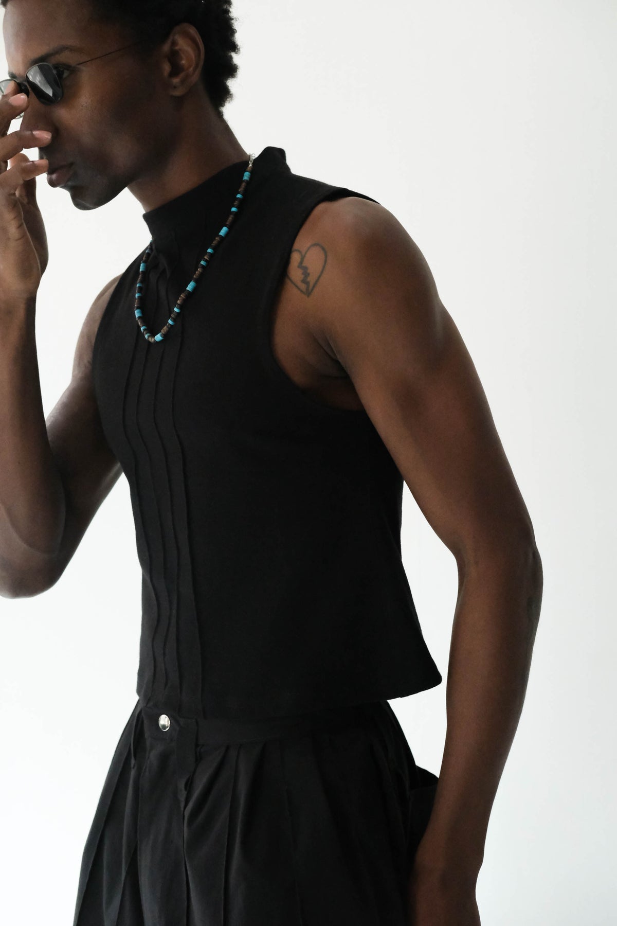Pin-Tuck High-Neck Muscle Tank