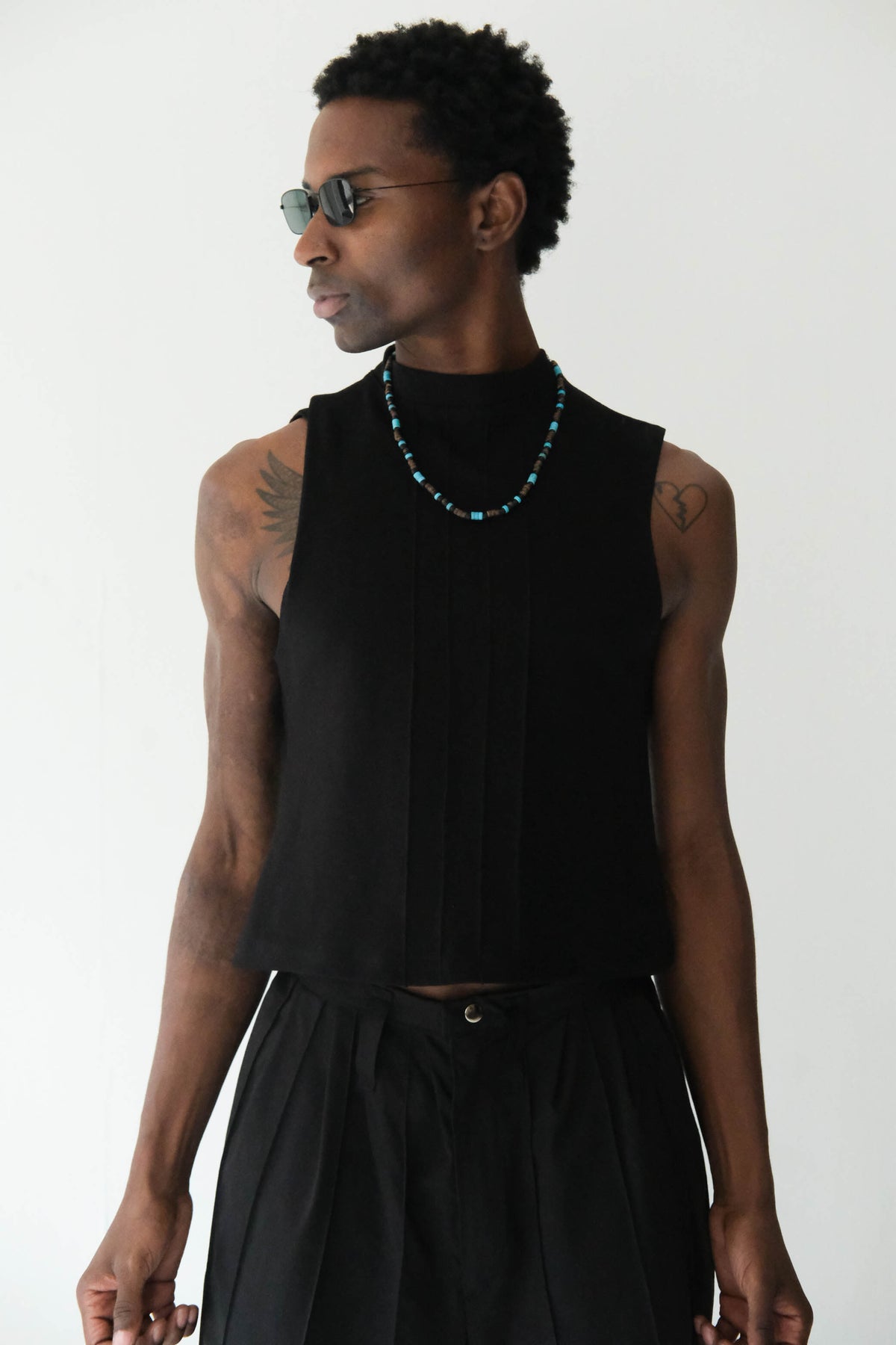 Pin-Tuck High-Neck Muscle Tank