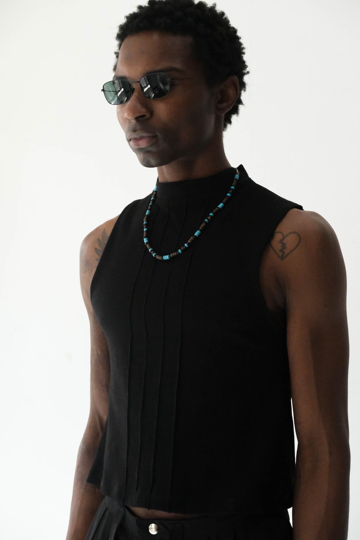 Pin-Tuck High-Neck Muscle Tank