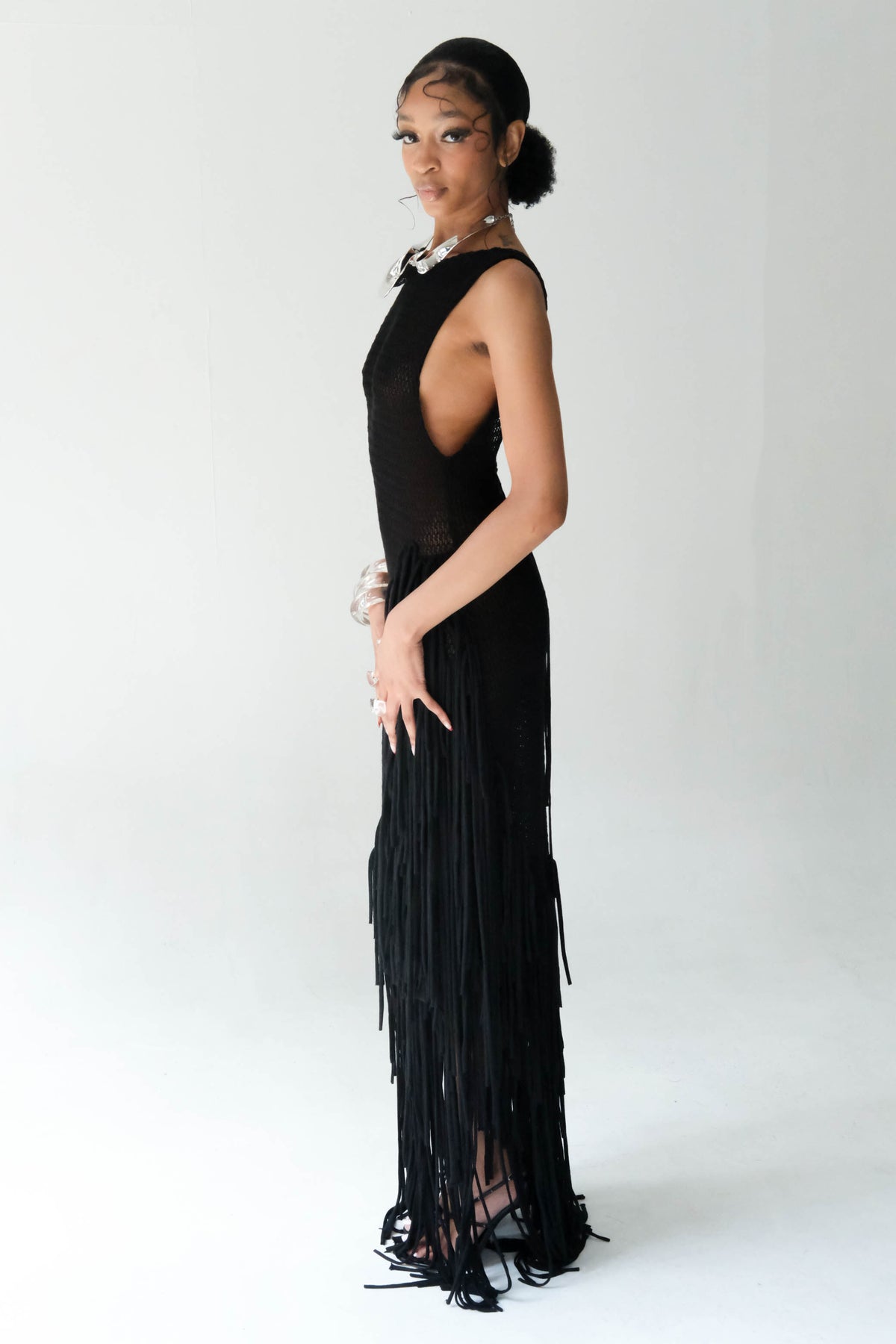 Cascade Fringe Knit Gown