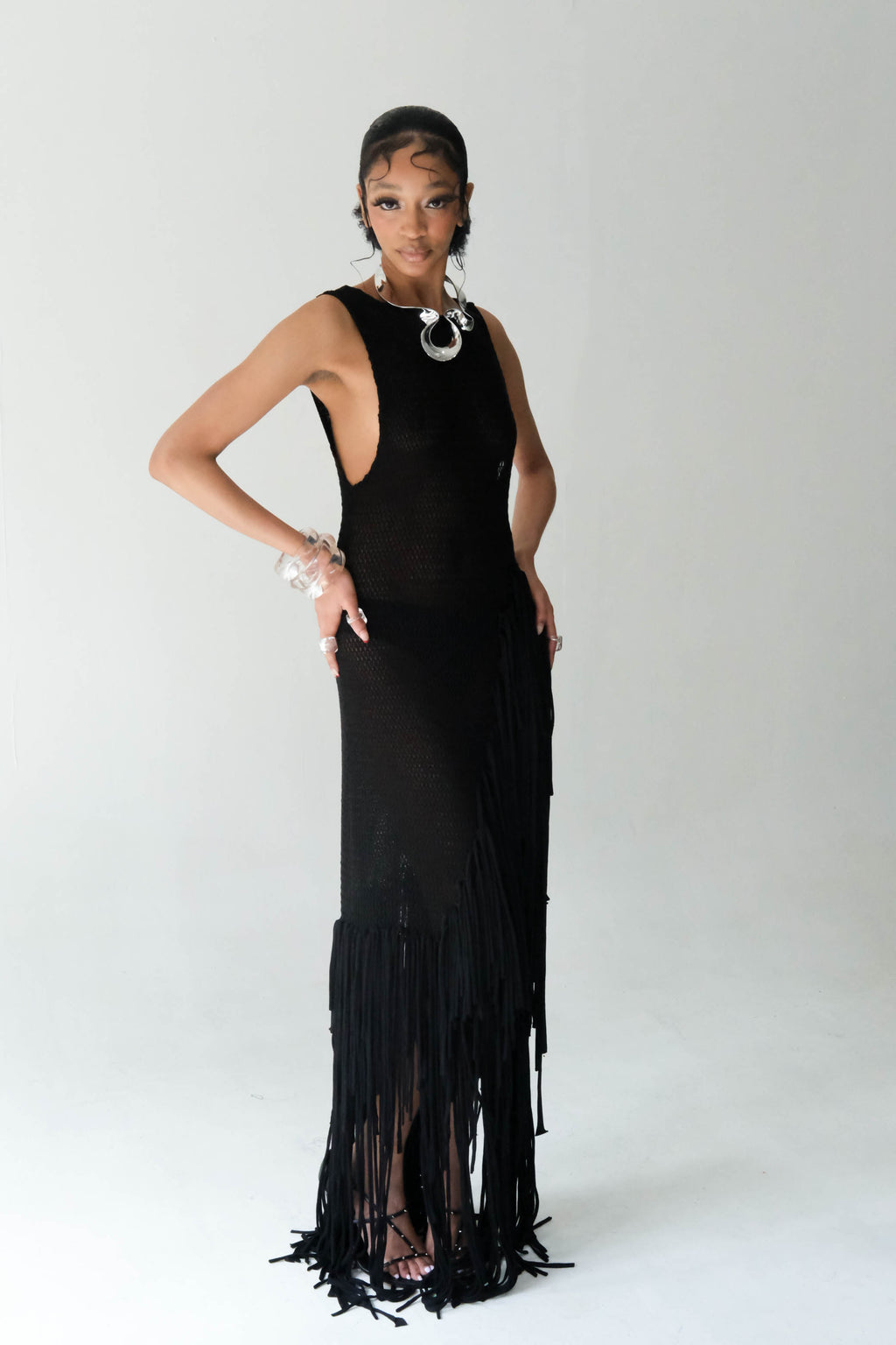 Cascade Fringe Knit Gown