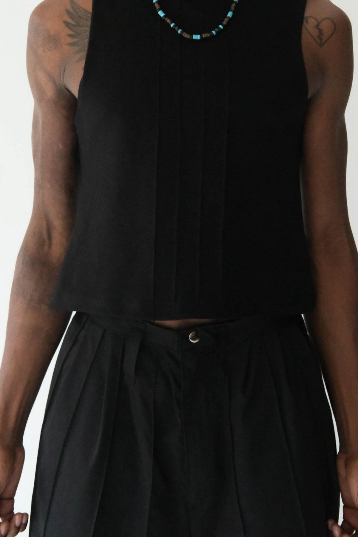 Black Pin-Tuck Hakama Pleated Trousers