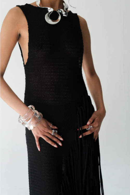 Cascade Fringe Knit Gown