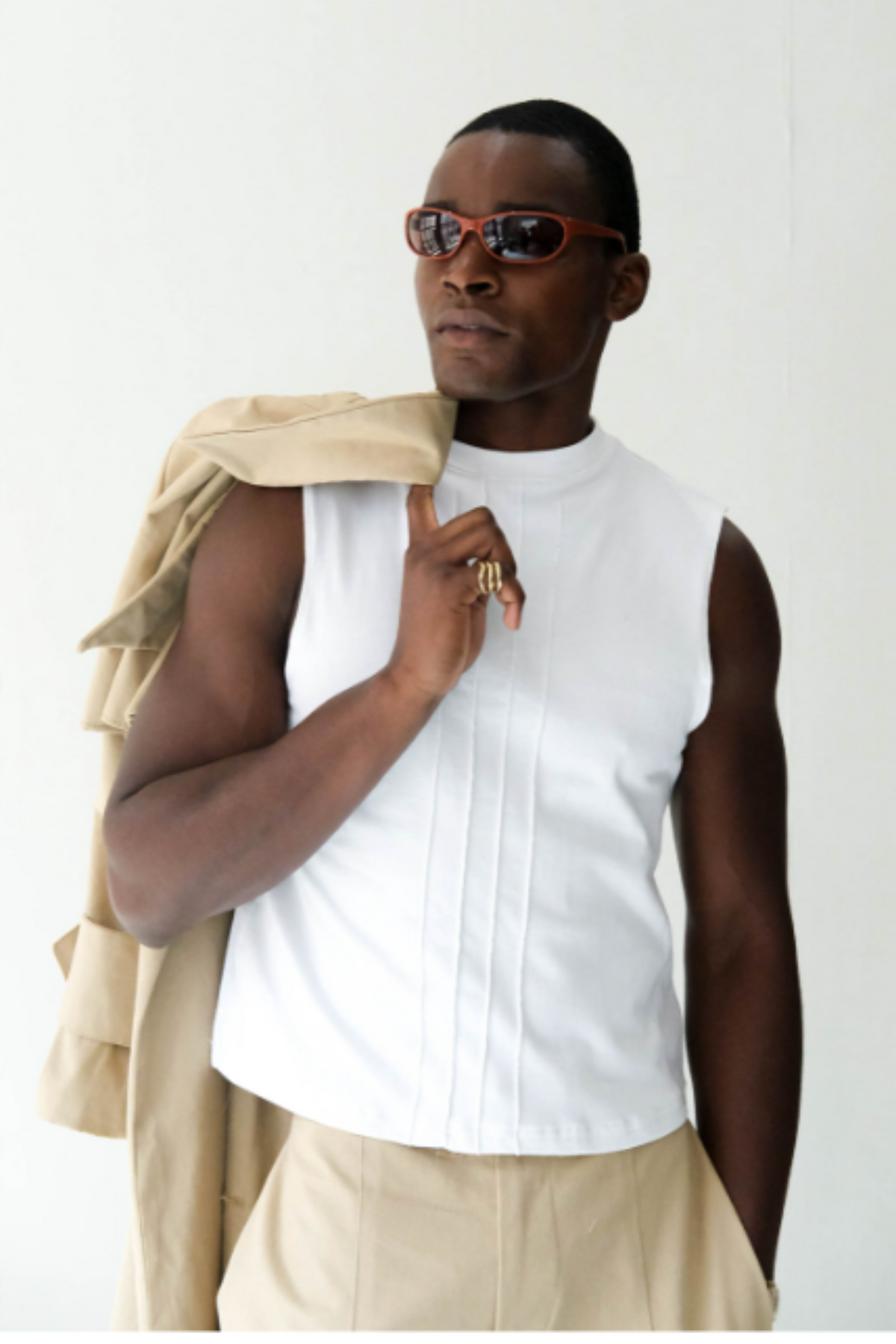 Pin-Tuck High-Neck Muscle Tank
